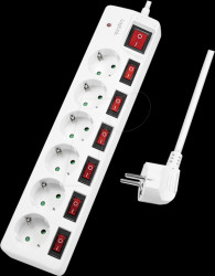 LPS250 Socket outlet, six sockets, 1.5 m, with 7 switches, white