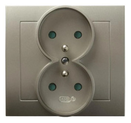 KIER Gniazdo podwójne z/u z przesłonami satyna light GP-2WZP/45