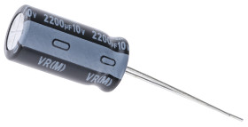 Kondensator 2200μF 10V dc Radialny, Otwór przelotowy Nichicon roztaw: 5mm 10 (Dia.) x 20mm