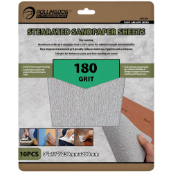 Rollingdog 09654 Stearated Sanding Sheets, 230 x 280mm, 180 Grit (Pack of 10)