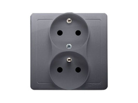 SIMON BASIC Gniazdo podwójne z uziemieniem z funkcją niezmienności faz z przesłonami z ramką 16A 250V zaciski śrubowe stal inox