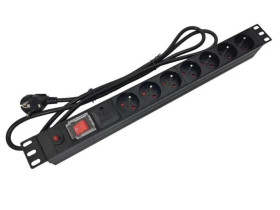 Listwa zasilająca rack 19 cali PDU gniazdo 7 x CEE 7/5 wtyk CEE 7/7 z wyłącznikiem i zabezpieczeniem