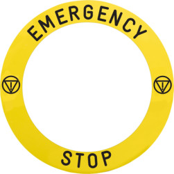 Label, Ø 90 mm, round, for emergency stop/emergency shutdown, ZBY8L330