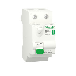 RCCB, Typ A, 2-biegunowy, 63A, 30mA, Schneider Electric Typ A, R9E Resi9 CE 230V