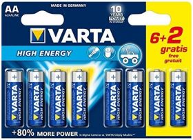 Bateria alkaliczna VARTA LR06 AA 1,5V HIGH ENERGY; blister; 8 szt.
