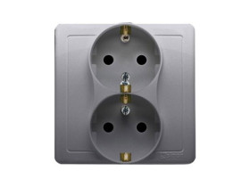 SIMON BASIC Gniazdo podwójne z uziemieniem schuko z przesłonami torów prądowych srebrny mat BGSZ2Z/43 KONTAKT SIMON