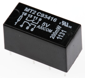 Przekaźnik sygnału, 5V dc, 2 A, DPDT, 2-polowy, montaż PCB, TE Connectivity MT2