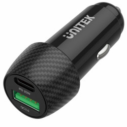 Ładowarka USB samochodowa UNITEK USB-A + USB-C, 38W QC3.0
