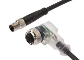 Złącze kablowe M12 żeńskie 3-stykowe kątowe M8 męskie 3-stykowe proste 3x0,34mm PUR IP67 0,3m LED VK030F62