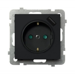 Sonata Gniazdo pojedyncze z uziemieniem schuko z przesłonami torów prądowych, z ładowarką USB Czarny metalik GP-1RSPUSB/m/33