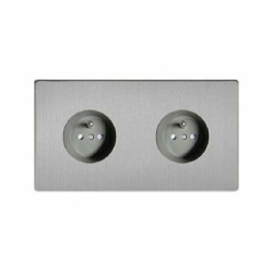 Varilight 2 gniazda STEEL B/K ze stykiem kołkowym stal szczotkowana bez kołnierza