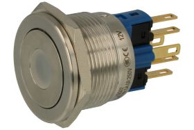 Przełącznik; przyciskowy; tact switch; GQ22PF-11D/Y/12V/S; ON-(OFF)+OFF-(ON); 2 tory; podświetlenie LED 12V; żółty; punkt; monos