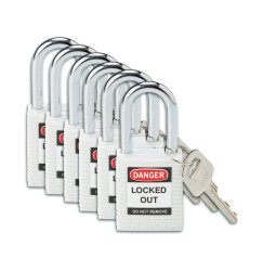Kłódka bezpieczeństwo LOTO, nylonowa, szakla 38 mm biała (6 szt.), 813638