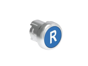 Metalowy przycisk fi22mm kryty samoczynny powrót z symbolem R Niebieski LPSB1176
