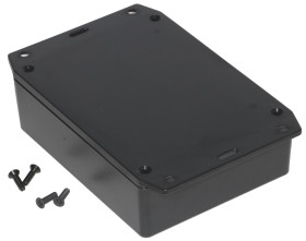 Obudowa Tworzywo ABS odporne na ogień szerokość zew. 95,9 mm długość zew. 122,5 mm wys. zew. 35,3 mm Hammond IP54 Czarny