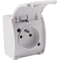 Gniazdo natynkowe pojedyncze z uziemieniem, z klapką VIPLAST KOALA BIAŁE IP44 161-01