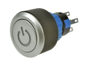 Przełącznik; przyciskowy; LAS1-AWY-11ZT/BL/12V; ON-ON; srebrny stalowy; podświetlenie LED 12V; niebieski; do lutowania; 2 pozycj