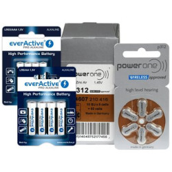 60 x baterie do aparatów słuchowych Power One Varta 312 + 4szt LR6 / AA + 4szt LR03 / AAA everActive Pro Alkaline