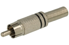 Wtyk RCA (chinch) lutowany na przewód metalowy srebrny