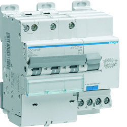 Wyłącznik różnicowoprądowy z członem nadprądowym RCBO, Typ AC, 3P+N, 16A, 30mA, Hager, ADC