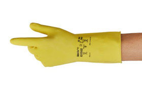 Rękawice robocze rozmiar: 9.5 materiał: Lateks zerwanie: 1 ścieranie: 3 zastosowanie: Odporność na działanie substancji