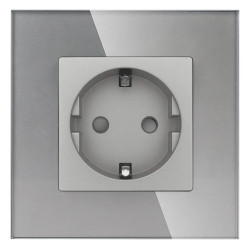 Gniazdo elektryczne pojedyncze Schuko - szklana ramka - szare - Tawoia Glass