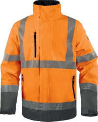 Kurtka ostrzegawcza, wodoodporna i oddychająca z poliestru RIPSTOP Stretch, Pomarańczowy Fluo-Szary, rozmiar: 4XL, TRACKOR4X
