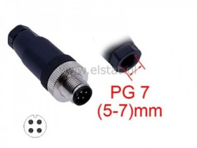 Złącze czujnika 4 piny; wtyk męski M12; PG7