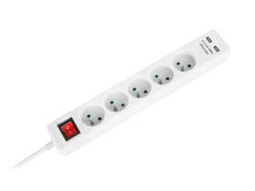 Przedłużacz sieciowy 5 gniazd + 2 gniazda USB, z wyłacznikiem - 5m
