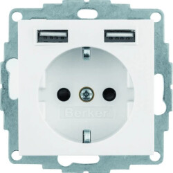 B.3/B.7 Gniazdo SCHUKO z gniazdem ładowania USB 2,4 A samozaciski biały mat 48031909