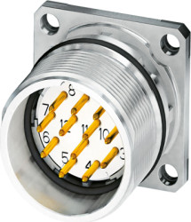Flange plug, M23, 16 pole, solder connection, standard/SPEEDCON locking system, straight, 1243897