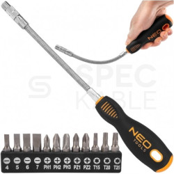 Wkrętak uniwersalny z elastycznym grotem + Bity PH / PZ / SL / T 12szt. NEO 04-215