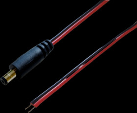 DC connection cable, 1.5 m, red/black, plug 2.1 x 5.5 mm, straight to open end, 075900