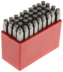 Zestaw wybijaków liter, 36-szt., (27 części x stempel stalowy z kropkowaną wielką literą angielską A → Z, 9