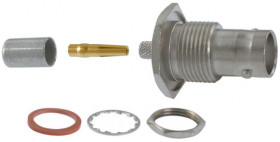 Złącze koncentryczne Montaż na panelu Żeński 50Ω typ złącza Złącze BNC Połączenie zagniatane typ kabla RG58 A/U, RG58