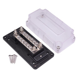 Dual 6 Way M4 Distribution Box with Clear Lid 300A 48VDC