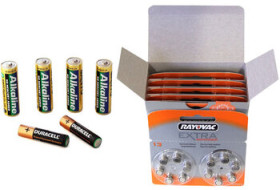 60 x bateria cynkowo-powietrzna Rayovac Extra Advanced 13 + 4 x LR6 Sanyo + 2 x LR03 Duracell