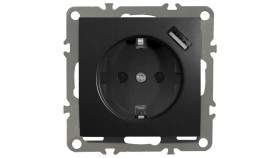 Quadra Gniazdko Schuko Podtynkowe Usb Czarne Mat