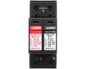 Ogranicznik przepięć Typ T1+T2 Typ T1+T2 12,5kA 1,2kV 240V AC VAL-MS-T1/T2 335/12.5/1+1 2800187