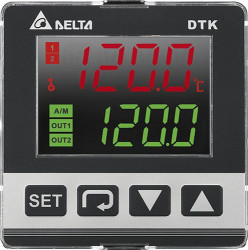 Regulator temperatury PID panelowy Delta Electronics Uz: 100 → 240 V. wyjście Przekaźnik 2-wyjściowy 72 x 72mm