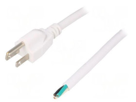 S21-3/16/1.8WH Kabel: 3x16AWG, NEMA 5-15 (B) wtyk, 1,8m, 13A