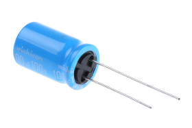 Kondensator 100μF 100V dc Radialny, Otwór przelotowy Nichicon roztaw: 5mm 12.5 x 20mm