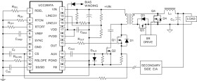 110-V active clamp current mode PWM controller with P-channel clamp FET and line OV protection