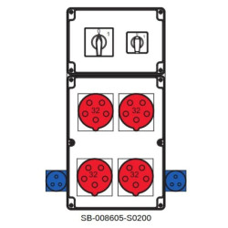 Rozdzielnica 0-1(32A) 0-1(16A) 4x5x32A 2x3x16A INA=32A IP54 SB-008605-S0200-54