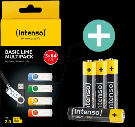 3503595 USB Flash Drive, USB 2.0, 64 GB, Pack of 5, Battery Bundle