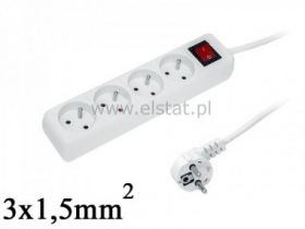 Przedłużacz 4GN 1,5m+ 0; przełącznik biały 3x1,5mm