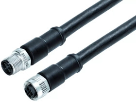 Sensor actuator cable, M12-cable plug, straight to M12-cable socket, straight, 3 pole + PE, 5 m, PUR, black, 12 A, 77 0690 0689