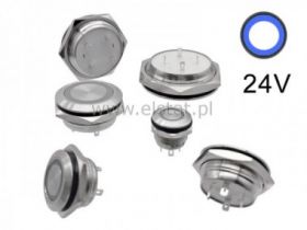 Przycisk chwil.19mm płaski sreb LED nieb.- niski