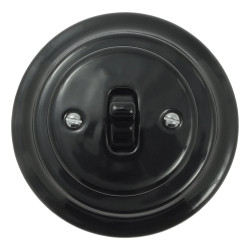 Włącznik światła pojedynczy kołyskowy ceramiczny, okrągły z ramką, podtynkowy czarny Ceramic Loft