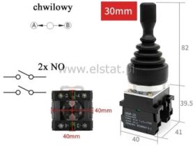 Joystick przemysłowy; 2 tory; chwilowy; 2xNO; 30mm